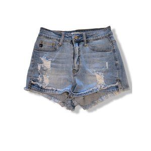 KanCan High Rise Distressed Denim Raw Hem Blue Jean Shorts - 3/25